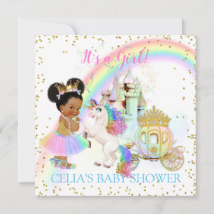 Invitation Princesse Magique Licorne Carrosse Château Arc-en-