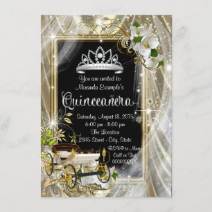 Invitation Princesse Magique Noir et Or Quinceañera