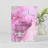 Invitation Princesse Magique Quinceanera Masquerade Rose 2 (Debout devant)