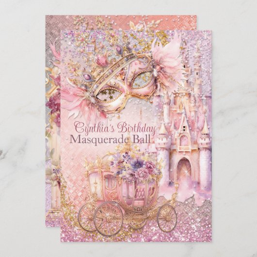 Invitation Princesse Masquerade Fairytale fête d'anniversaire (Devant / Derrière)