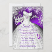 Invitation Princesse Masquerade Sweet 16 Purple Silver Party (Devant)