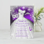 Invitation Princesse Masquerade Sweet 16 Purple Silver Party (Debout devant)