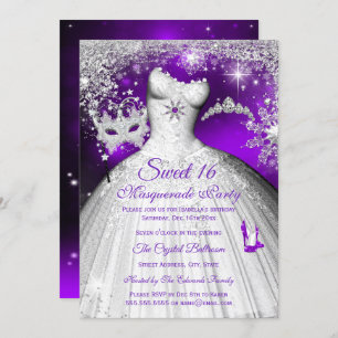 Invitation Princesse Masquerade Sweet 16 Purple Silver Party