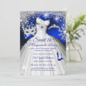 Invitation Princesse Masquerade Sweet 16 Royal Blue Silver (Debout devant)