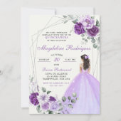 Invitation Princesse mexicaine Couronne royale violette et ar (Devant)