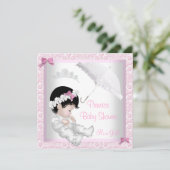 Invitation Princesse Mignonne Baby shower Jolie dentelle rose (Debout devant)