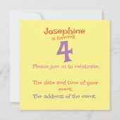 Invitation Princesse mignonne personnalisable avec chat blanc (Dos)