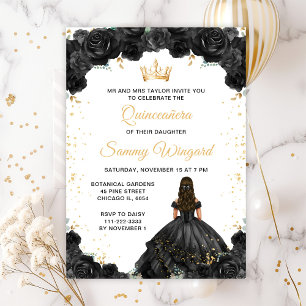 Invitation Princesse noire Fleurie Quinceañera