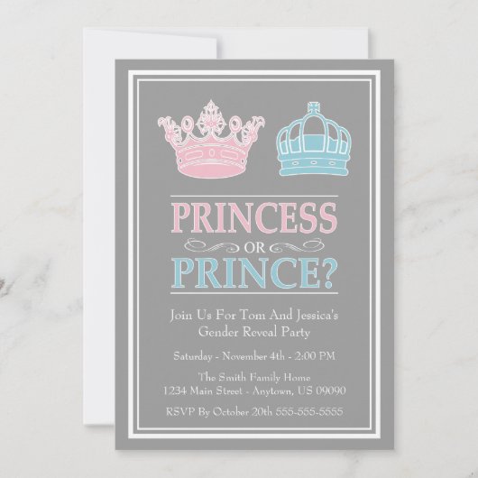 Invitation Princesse ou prince Gender Reveal Party (Devant)