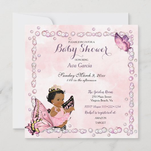 Invitation Princesse Papillon Bébé Fille (Devant)