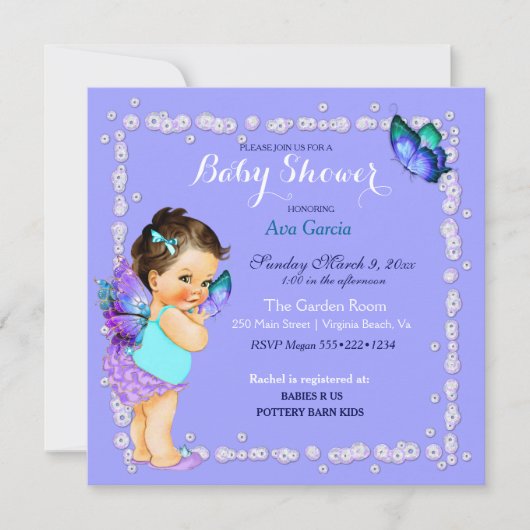 Invitation Princesse Papillon Bébé Fille Lavande (Devant)