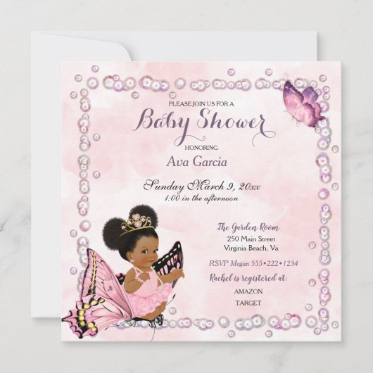 Invitation Princesse Papillon Bébé Fille Puffs (Devant)