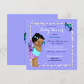 Invitation Princesse Papillon Bébé Fille Violet Turquoise (Devant / Derrière)