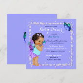 Invitation Princesse Papillon Bébé Fille Violet Turquoise Inv (Devant / Derrière)