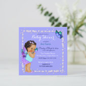 Invitation Princesse Papillon Bébé Fille Violet Turquoise Inv (Debout devant)