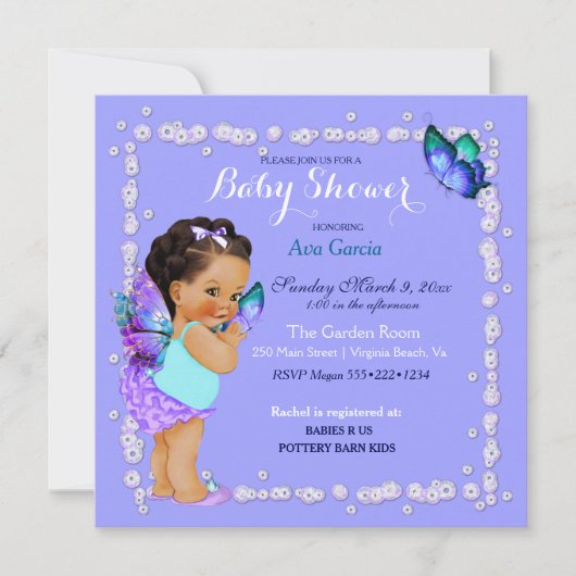 Invitation Princesse Papillon Bébé Fille Violet Turquoise Inv (Devant)