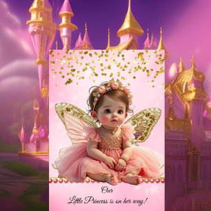 Invitation Princesse Papillon en Or Rose Mignon Baby Shower
