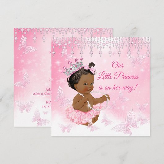 Invitation Princesse Papillon Rose Fête de Naissance Ethnique (Devant / Derrière)