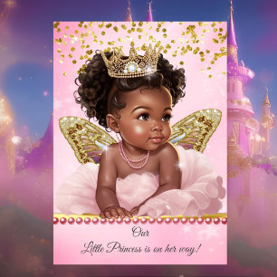 Invitation Princesse Papillon Rose Or Fête de Naissance Ethni