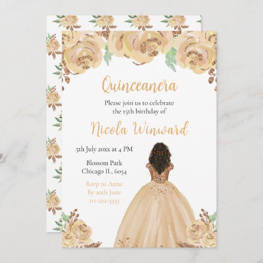 Invitation Princesse Peach Floral Quinceanera (Devant / Derrière)