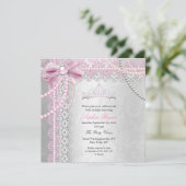 Invitation Princesse Perle Rose Arc Dentelle Argent Fête d'an (Debout devant)