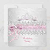Invitation Princesse Perle Rose Arc Dentelle Argent Fête d'an (Dos)