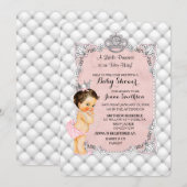 Invitation Princesse Perles Roses Diamants Bébé Fille (Devant / Derrière)