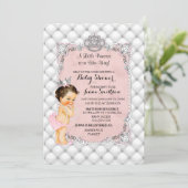 Invitation Princesse Perles Roses Diamants Bébé Fille (Debout devant)