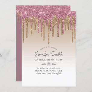 Invitation Princesse PINK OR Parties scintillant de goutte 12