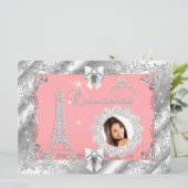 Invitation Princesse Pink PEACH Quinceanera Silver Photo BIG (Debout devant)