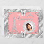 Invitation Princesse Pink PEACH Quinceanera Silver Photo BIG (Devant)