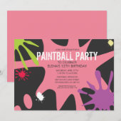 Invitation Princesse Pink Split Splat Custom Painball Party (Devant / Derrière)