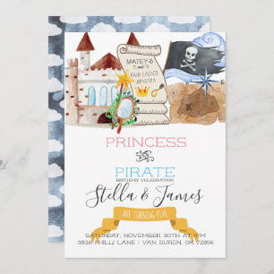Invitation Princesse & Pirate Jonction d'Anniversaire