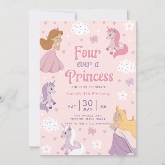 Invitation Princesse pour toujours. Quatre fois un (Devant)