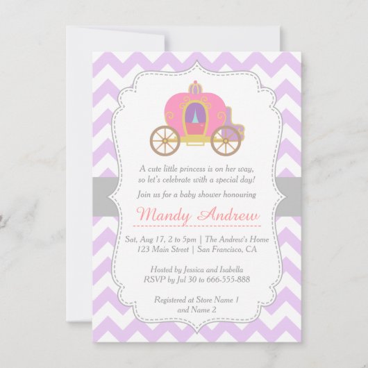 Invitation Princesse pourpre Carriage, baby shower de Chevron (Devant)