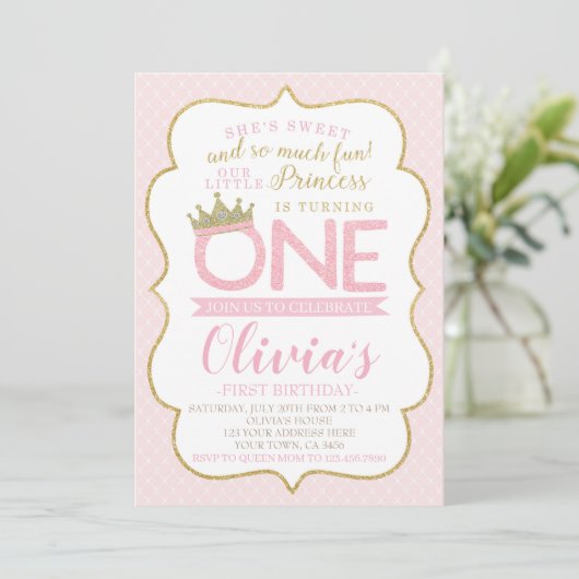 Invitation Princesse Premier anniversaire (Debout devant)