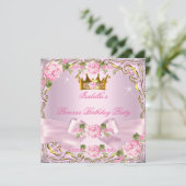 Invitation Princesse Pretty Blush Roses Rose Or Anniversaire (Debout devant)