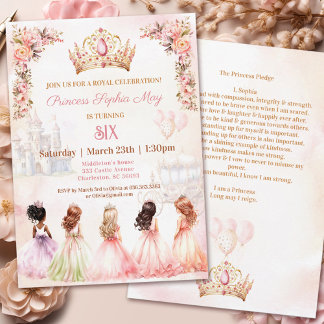 Invitation Princesse Promdge Couronne rose Floral Girl Annive