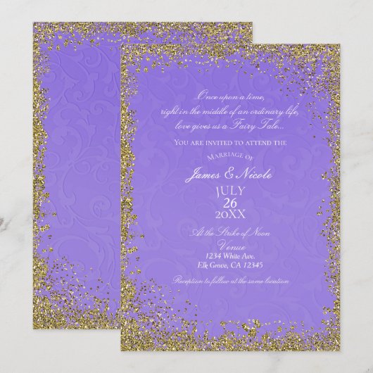 Invitation Princesse Purple Damask Storybook Mariage élégant (Devant / Derrière)