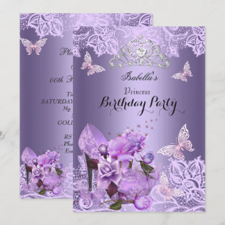 Invitation Princesse Purple Lilac Haut Rose de talon Annivers