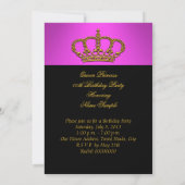 Invitation Princesse Queen Gold Hot rose fête d'anniversaire (Dos)