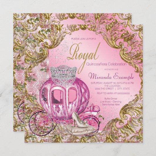 Invitation Princesse Quinceañera (Devant / Derrière)