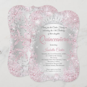 Invitation Princesse Quinceanera 15 ans Rose Pâle Argent Fête