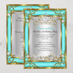 Invitation Princesse Quinceanera 15e anniversaire Aqua Turquo