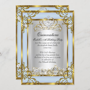 Invitation Princesse Quinceanera 15e anniversaire Bleu