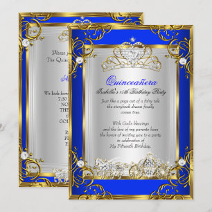 Invitation Princesse Quinceanera 15e Anniversaire Bleu Royal 