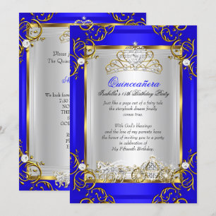 Invitation Princesse Quinceanera 15e Anniversaire Bleu Royal
