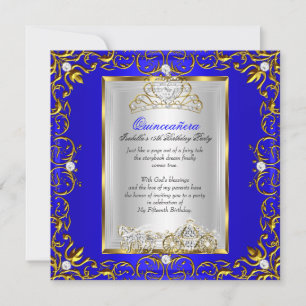 Invitation Princesse Quinceanera 15e Anniversaire Bleu Royal
