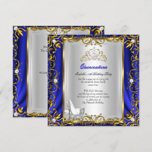 Invitation Princesse Quinceanera 15e Anniversaire Bleu Royal
