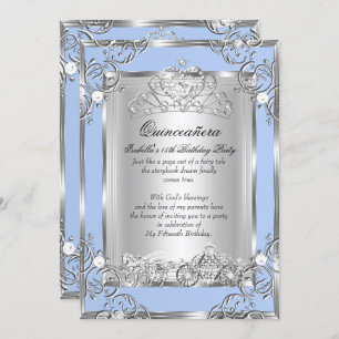 Invitation Princesse Quinceanera 15e anniversaire Blue Silver